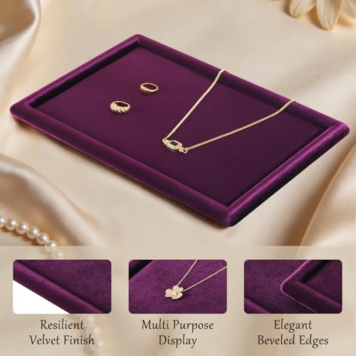 Velvet Jewelry Display Tray for Ring Earrings Necklace Bracelet Flat Tray - color: Purple, size: 12.99 × 9.06 in