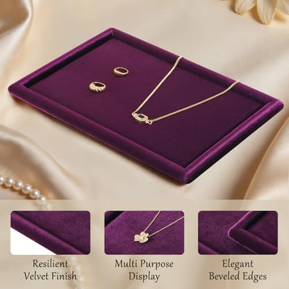 Velvet Jewelry Display Tray for Ring Earrings Necklace Bracelet Flat Tray - color: Purple, size: 12.99 × 9.06 in