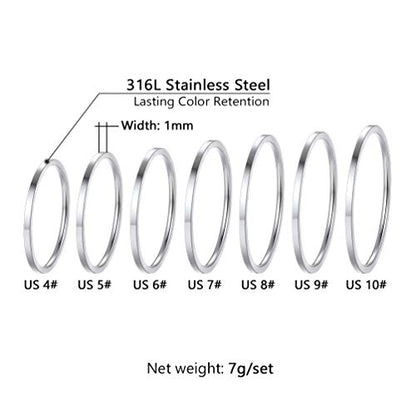 PROSTEEL Stainless Steel Rings Set, Women's Plain Band Knuckle Stacking Midi Rings Comfort Fit, Silver/Gold/Rose Gold/Black Tone, Multi Size #4-#12 - color: E 7 pcs-gold