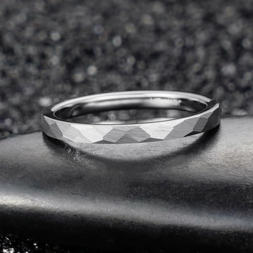 2/4/6/8mm Black/silver/gold Tungsten Rings for Men Womens Couple Fashion Jewelry Promise Engagement Wedding Band Hammered Inner ring inlaid with olive wood Carbide Polished Edge Comfort Fit - color: 2MM silver