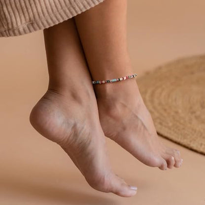 Natural Stone Beaded Anklets for Women Teen Girl Gifts Trendy Stuff Boho Anklet Colorful Bead Ankle Bracelets for Women Waterproof Handmade Beach Gifts Summer Jewelry Birthday Christmas Gift - color: Malachite
