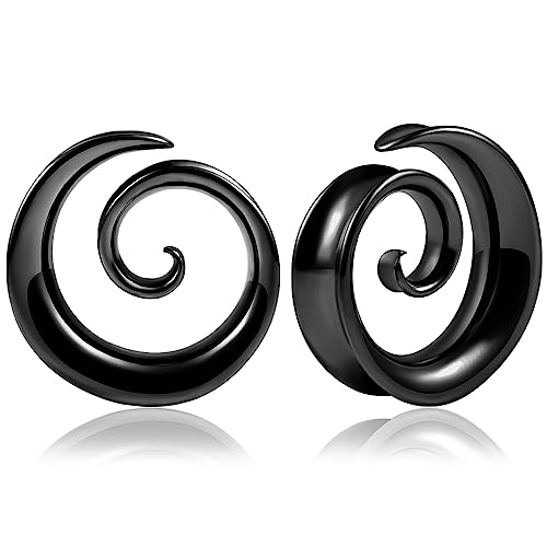 DOEARKO 2PCS Fashion Round Spiral Saddle 316 Stainless Steel Ear Tunnels Plugs Stretcher Gauges For Ear lobe Expander Piercing Body Jewelry - color: Black, size: 14mm(9/16")