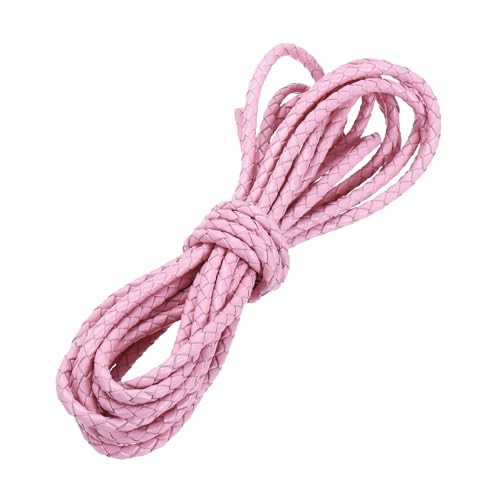 PATIKIL 3.3 Yards Braided Leather Cord, 3mm Round Braided Faux Necklace Cord Bolo Tie String for Necklace Crafts Beading Braiding, Pink - color: Pink, size: 3mm