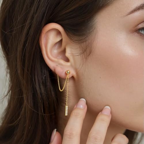 Long Chain Drop Earrings for Women, 925 Sterling Silver, Dainty Dangling Elegant Earrings for Daily Wear, Gift for Her - color: G-FC