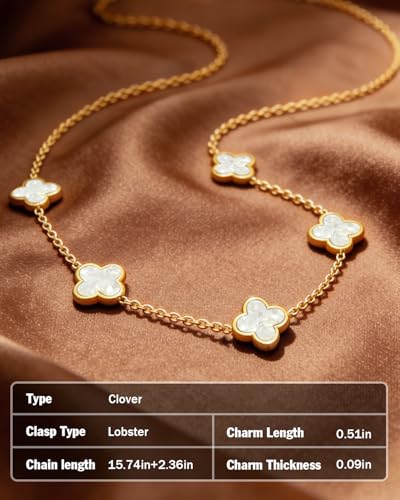 Four Leaf Clover Necklace 18K Gold Plated Necklaces for Women Lucky Flower Pendant Adjustable Link Chain Stainless Steel Dainty Trendy Simple Jewelry Gifts for Women - color: 5G-White
