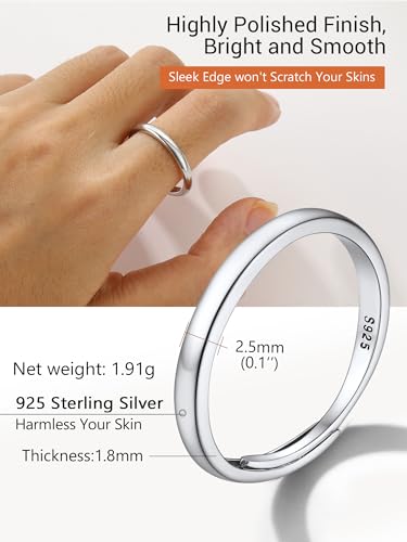 PROSILVER 925 Sterling Silver Adjustable Open Ring for Women, Solid Sterling Silver Stackable Ring, knuckle Finger Ring, Pinky Ring, Come with Box - style: 02 Minimalist Ring
