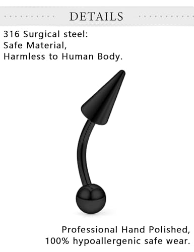 Angel Bites Piercing Jewelry Surgical Steel Vertical Labret Lip Jewelry 16G Snake Bites Piercing Jewelry Curved Barbell Long Spike Eyebrow Rings for Women Men Bar Length 6mm/8mm/10mm/12mm