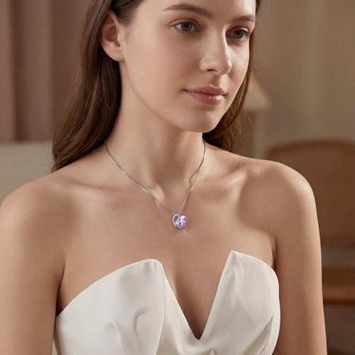 Crystal Heart Necklace for Women - Quietrose Faceted Crystal Heart Pendant with Sparkle Accents, Silver-Tone Curved Frame, 0.85" x 0.73", 18+2" Adjustable Chain, Elegant Gift for Her - color: Lavender - Tranquil Bloom