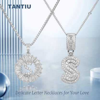 14K Gold Plated Alphabet Necklace Cubic Zirconia Letter Pendant, Personalized Name Jewelry Gift for Women, Customizable A-Z, Birthday/Mothers Day Gifts for Womens - color: White Gold, style: Style-S
