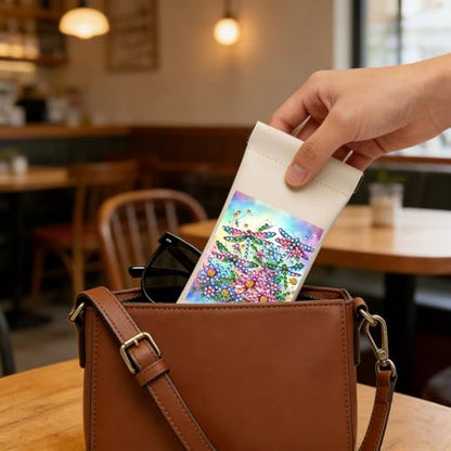 Diamond Art Painting Eye Glass Bag PU Sunglasses Glasses Storage Bag Built-in Glasses Cloth Press Automatic Closure - color: Dragonfly