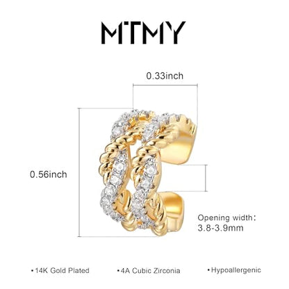 Gold Ear Cuff Earring for Women 14K Gold Plated Cubic Zirconia Non-Pierced Clip on Cartilage Chunky Ear Cuffs Hypoallergenic Jewelry - style: 2rope / pair