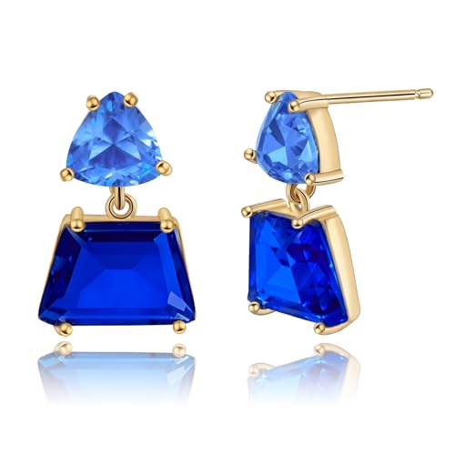 Hypoallergenic Brown Crystal Dangle Earrings for Women | Fashionable Amber Drops Ideal for Sensitive Ears - color: Blue, size: Large
