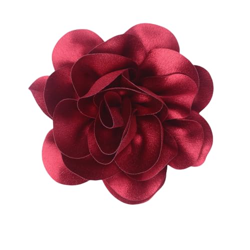 Large Rose Flower Brooches Chiffon Camellia Brooch Lapel Pins Hair Clips Hat Pins for Women Wedding Banquet Accessories Large Satin Flowers 5.5in - color: Red