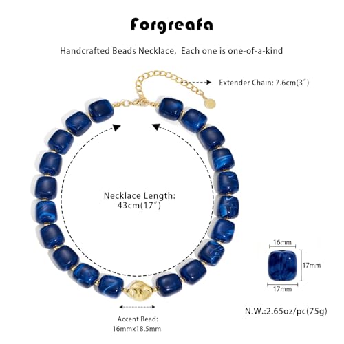 Beaded Necklaces for Women Boho Chunky Necklace Statement Big Resin Bead Choker Fashion Summer Beach Jewelry - color: Royal Blue