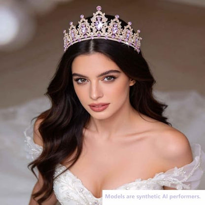Kamirola - Queen Crown and Tiaras Princess Crown for Women Crystal Headbands for Bridal, Princess for Wedding and Party - color: Gold&Purple