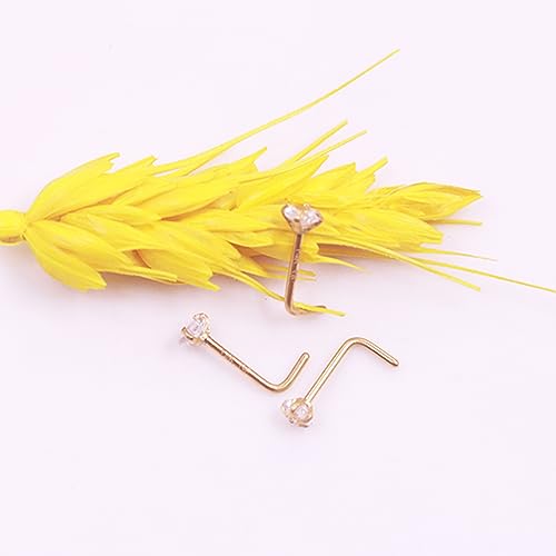 3 Pcs 14K Gold Filled Nose Studs 20G Stainless Steel Stud Nose Ring 2mm/2.5mm/3mm Round CZ L Bend Nose Stud Hypoallergenic Nose Piercing - color: gold mix L