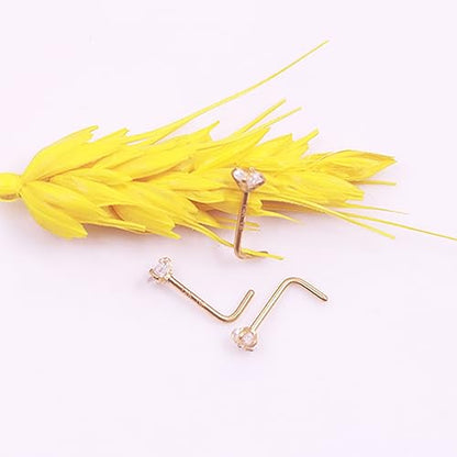 3 Pcs 14K Gold Filled Nose Studs 20G Stainless Steel Stud Nose Ring 2mm/2.5mm/3mm Round CZ L Bend Nose Stud Hypoallergenic Nose Piercing - color: gold mix L