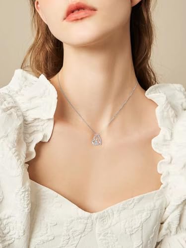 925 Sterling Silver Animal Necklace Heart Shape Dog/Rabbit/Cat Pendant Necklace for Women Animal Memorial Charm Jewelry Mother's Day Christmas Gifts - color: Dog and Women-3