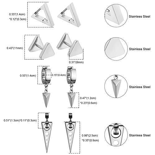 Aroncent 2-8Pcs Womens Mens Huggie Hoop Triangle Earrings Viking Runes Stainless Steel Ear Stud Novelty Black/Gold/Silver - color: C-Silver
