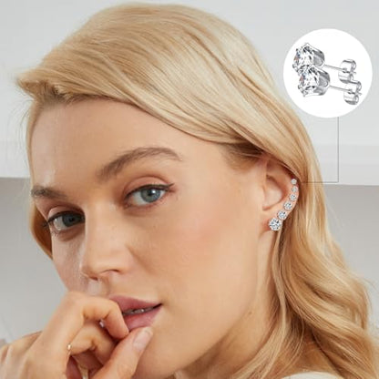 Gemsme 5 Pairs Princess Cut Cubic Zirconia Stud Earrings for Women/Men - 18K Gold Plated Hypoallergenic 3-7mm Square Clear CZ Earring Set - color: White Gold-Round 6 Prong