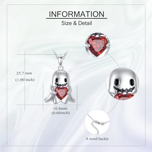 Halloween Necklace 925 Sterling Silver Black Rose Rib Cage Heart Pendant Necklace Halloween Jewelry Gifts for Women Gothic Party - style: Ghost