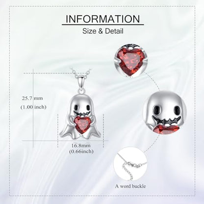 Halloween Necklace 925 Sterling Silver Black Rose Rib Cage Heart Pendant Necklace Halloween Jewelry Gifts for Women Gothic Party - style: Ghost