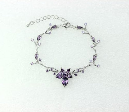 Faship Gorgeous CZ Crystal Floral Necklace Earrings Set - color: Purple / Matching Bracelet