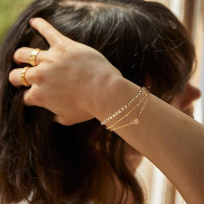 YANODA Gold Initial Bracelets for Women, 14K Gold Plated Bracelet Sets Trendy Gold Bracelet Stack Dainty Heart Letter Initial Bracelets Adjustable Tennis Bracelets Personalized Jewelry for Women - color: M
