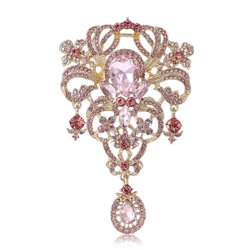 YOQUCOL Retro Austrian Crystal Big Brooch Pin for Women Large Flower Shape Brooches Lapel Pins for Sweater,Coat Dress Accessories - color: A-Pink