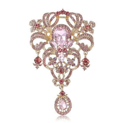 YOQUCOL Retro Austrian Crystal Big Brooch Pin for Women Large Flower Shape Brooches Lapel Pins for Sweater,Coat Dress Accessories - color: A-Pink