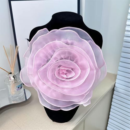10inch Extra Large Flower Brooch Pin for Women Fashion Dainty Organza Satin Fabric Big Camellia Brooches Lapel Pins Wedding Dance Party Dress Accessories Exaggerated Jewelry Gift - color: 10 inch Pink