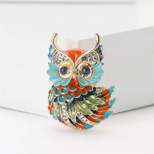 Enamel Bird Brooch for Women Rhinestones Owl/Hummingbird/Eagle/Toucan Lapel Pin Cute Bird Brooches Jewelry Gifts for Mom Wife - color: Colorful-Owl 1