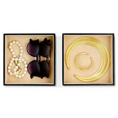 Glenor Co Jewelry Organizer Tray - Set of 2 - Stackable Empty 2 Inch Deep Jewelry Storage Trays w/o dividers - Display on Dresser or Drawer - Compatible with Other Trays - Black - size: Square - Empty - 2" Deep x 2