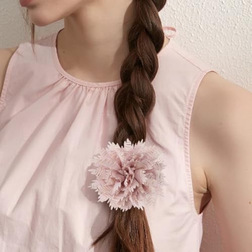 12cm Holiday Handmade Fabric Flower Brooch Pin for Women Girls Fashion Gold Thread Stripes Peony Brooches Lapel Hair Pins Dainty Anniversary Wedding Festival Dress Accessories Gift - color: Pink