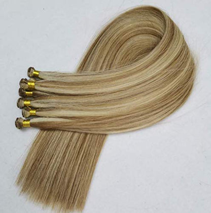 18" Hand-Tied Weft Hair, 8 Bundles, 100 grams, Soft Silky Straight,100% Human Remy Weft Hair Extensions #18/613 Dark Blonde mixed with Platinum Blonde