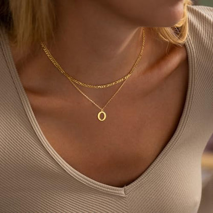 Initial Necklaces for Women Dainty Gold Silver Layered Letter Pendant Necklace Cute Figaro Chain Choker Necklace Personalized Trendy Stuff Jewelry Stack Gift for Women Her - color: Gold, style: O