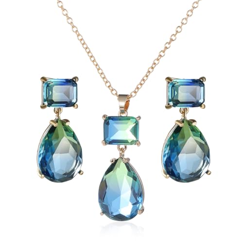 Elegant Wedding Bridal Crystal Teardrop Necklace Earrings Jewelry Set - style: necklace earrings set
