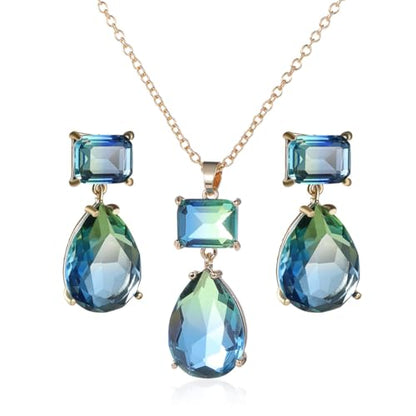 Elegant Wedding Bridal Crystal Teardrop Necklace Earrings Jewelry Set - style: necklace earrings set