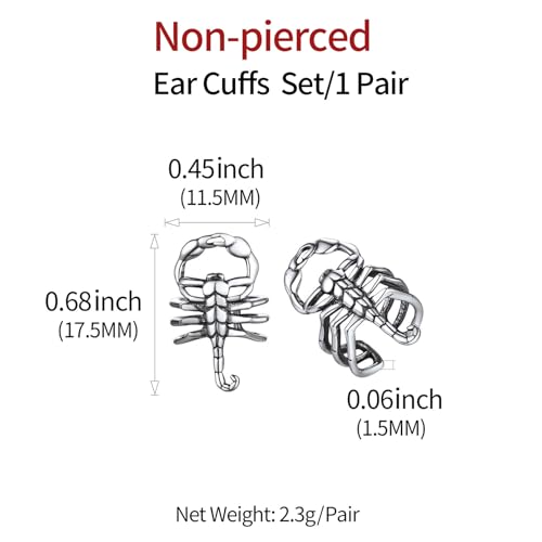 ChicSilver 925 Sterling Silver Ear Cuffs Non-Piercing Cartilage Earrings: Various Styles, Conch Cuffs (with Gift Box) - style: G: Scorpion