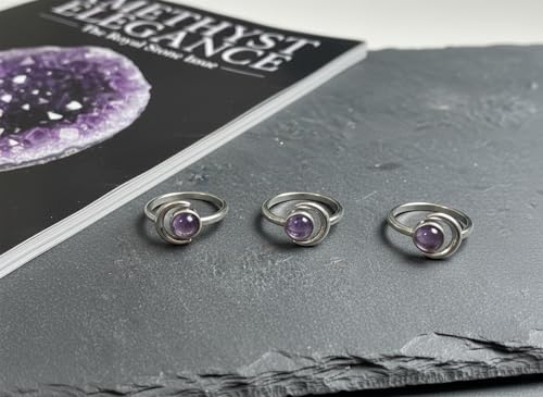 Sun and Moon Ring, Adjustable Natural Stone Rings for Women & Men, Boho Celestial Jewelry for Daily Wear - color: Amethyst