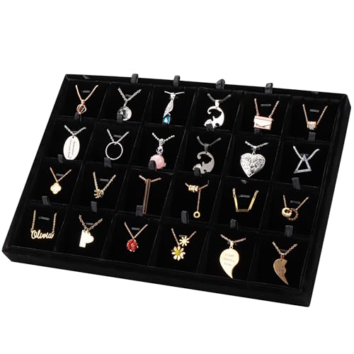 24 Grid Jewelry Tray Velvet Jewelry Display Tray with Removable Dividers | Jewelry Organizer Stackable Trays for Earrings Necklaces Bracelet Rings Display Showcase - Black - color: Black