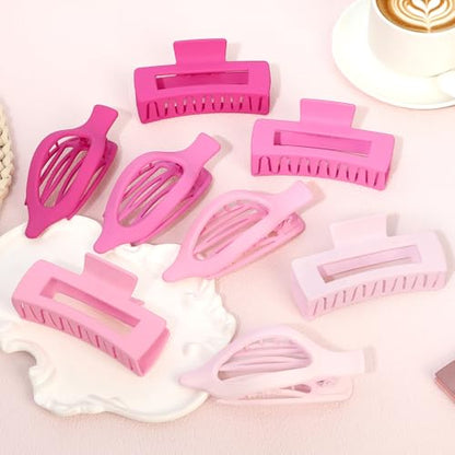 CHANDAT Hair Clips for Women, Flat Hair Clips, 8 pcs, 2style - Pink | 4.3 Inch Large Square Hair Claw Clips & Flat Hair Clips, Thick & Thin Hair, Hair Accessories for Women, Strong Hold Non-Slip - color: Pink