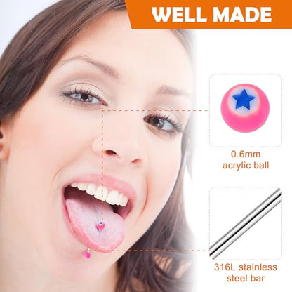 100Pcs 14G Acrylic Tongue Rings, Multi Color Assortment Flexible Tongue Rings Barbells Mix Piercing - style: 50 Pairs-Metal Bar