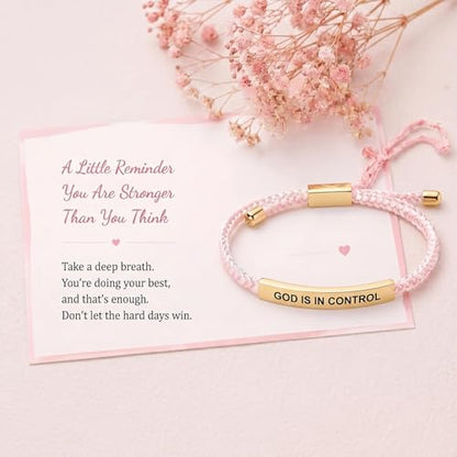 Frodete Dont Let The Hard Days Win Bracelet Inspirational Gifts for Women Adjustable Braided Tube Bracelet Gifts for Friends - color: A5：GOLD IS IN CONTROL(pink)