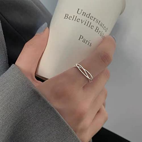 OOOPEL Sterling Silver Adjustable Ring S925 Silver Rings for Women Cubic Zirconia Twist Love Knot Dainty Ring Silver Minimalist Open Finger Rings Silver Thumb Sterling Silver Ring - color: three line ring