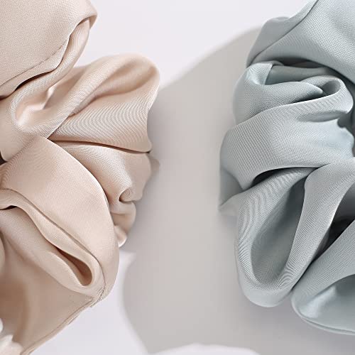 4 PCS Large Satin Silk Scrunchies for Women Big Hair Scrunchies Thick Hair | Blue Green Rose-Red Champagne / Stretched 10" Length / No Damage / Gift Box /Diameter: 5 inches / All Hairstyles - color: Blue Green Rose-Red Champagne, size: 1 Count (Pack of 4)