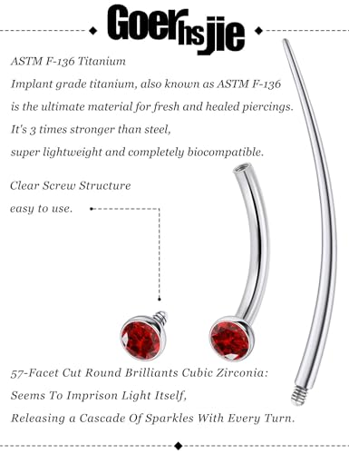 F136 Titanium 16g 6/8/10mm Eyebrow/Rook/Snug/Vertical-Labret/VCH/Snake-Eyes/Anti-Tragus/Christina/Daith/Belly-Button/Bridge/Hood/Surface Curved Barbell Piercing Jewelry for Women Men - color: Red, size: 10 mm (3/8 in)