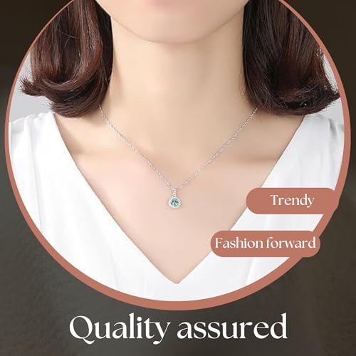 925 Sterling Silver Wedding Jewelry Set for Women - Sapphire Tone Gemstone Pendant Necklace and Stud Earrings with Cubic Zirconia Halo Design - Premium Rhodium Plated Finish - color: Green
