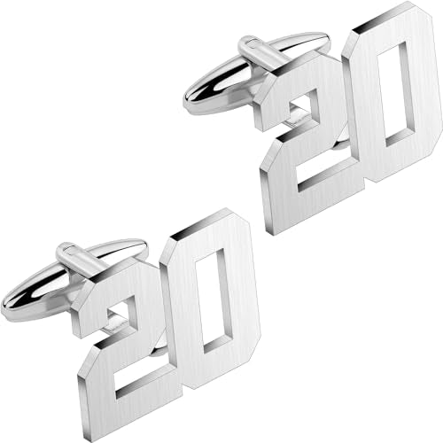AMITER Mens Cufflinks with Number, Classic Silver Personalized Cuff Links for Men, Sport’s Day Casual or Formal Shirts - style: 20