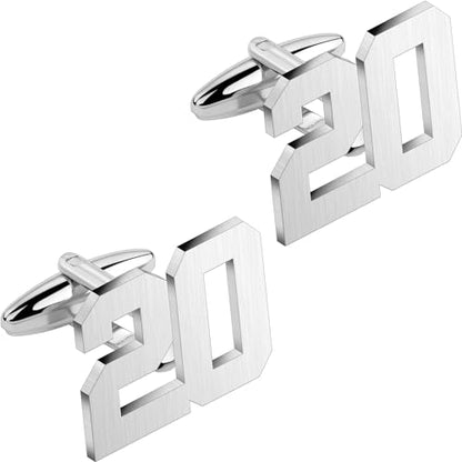 AMITER Mens Cufflinks with Number, Classic Silver Personalized Cuff Links for Men, Sport’s Day Casual or Formal Shirts - style: 20